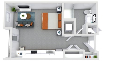 Floor plan for studio, 1 bath, 545 sqft